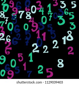 Falling numbers abstract background. Abstract background of color numbers for card or banner. Pattern of randomly distributed numbers from zero to nine in color.