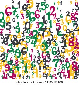 Falling numbers abstract background. Abstract background of color numbers for card or print. Pattern of randomly distributed numbers from zero to nine in color.