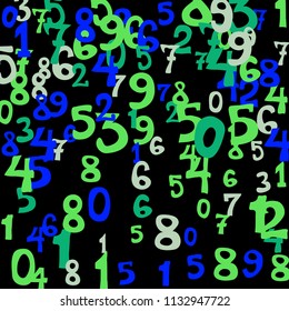 Falling numbers abstract background. Abstract background of color numbers for banner or poster. Pattern of randomly distributed numbers from zero to nine in color.