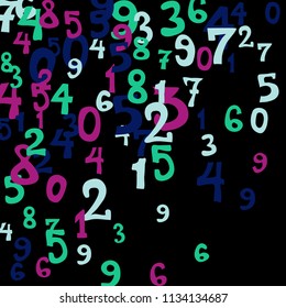 Falling numbers abstract background. Abstract background of color numbers for banner or poster. Pattern of randomly distributed numbers from zero to nine in color.