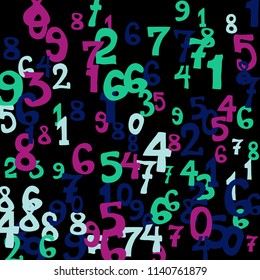 Falling numbers abstract background. Abstract background of color numbers for card or print. Pattern of randomly distributed numbers from zero to nine in color.