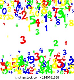 Falling numbers abstract background. Abstract background of color numbers for card or print. Pattern of randomly distributed numbers from zero to nine in color.