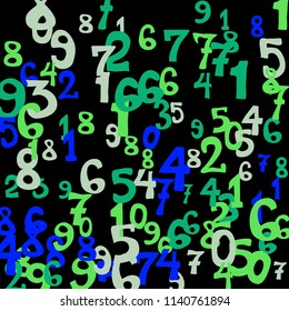 Falling numbers abstract background. Abstract background of color numbers for card or print. Pattern of randomly distributed numbers from zero to nine in color.