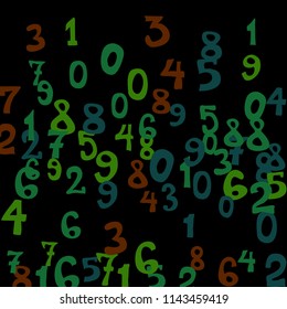 Falling numbers abstract background. Abstract background of color numbers for card or print. Pattern of randomly distributed numbers from zero to nine in color.