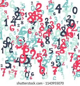 Falling numbers abstract background. Abstract background of color numbers for card or banner. Pattern of randomly distributed numbers from zero to nine in color.