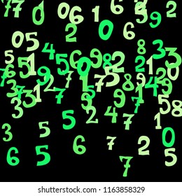 Falling numbers abstract background. Abstract background of color numbers for card or banner. Pattern of randomly distributed numbers from zero to nine in color.