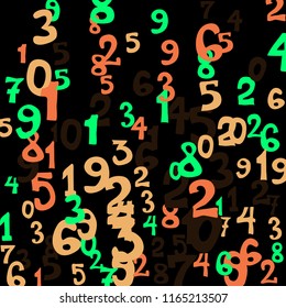Falling numbers abstract background. Abstract background of color numbers for card or print. Pattern of randomly distributed numbers from zero to nine in color.