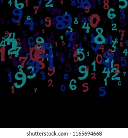 Falling numbers abstract background. Abstract background of color numbers for banner or poster. Pattern of randomly distributed numbers from zero to nine in color.