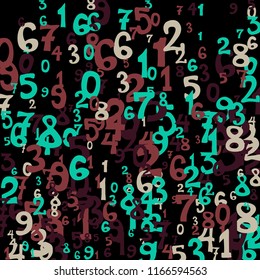 Falling numbers abstract background. Abstract background of color numbers for card or print. Pattern of randomly distributed numbers from zero to nine in color.