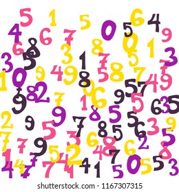 Falling numbers abstract background. Abstract background of color numbers for banner or poster. Pattern of randomly distributed numbers from zero to nine in color.