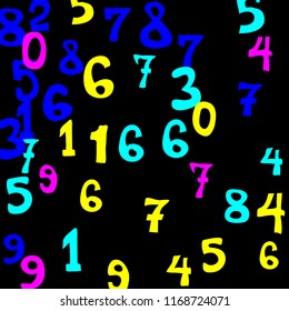 Falling numbers abstract background. Abstract background of color numbers for banner or poster. Pattern of randomly distributed numbers from zero to nine in color.