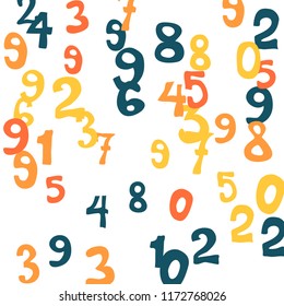 Falling numbers abstract background. Abstract background of color numbers for card or print. Pattern of randomly distributed numbers from zero to nine in color.