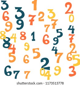 Falling numbers abstract background. Abstract background of color numbers for card or print. Pattern of randomly distributed numbers from zero to nine in color.