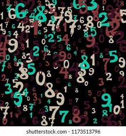 Falling numbers abstract background. Abstract background of color numbers for card or print. Pattern of randomly distributed numbers from zero to nine in color.