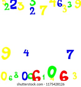 Falling numbers abstract background. Abstract background of color numbers for card or print. Pattern of randomly distributed numbers from zero to nine in color.