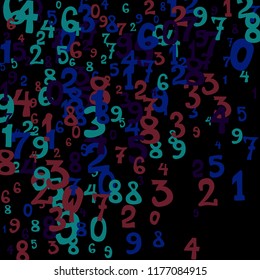 Falling numbers abstract background. Abstract background of color numbers for banner or poster. Pattern of randomly distributed numbers from zero to nine in color.