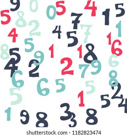Falling numbers abstract background. Abstract background of color numbers for banner or poster. Pattern of randomly distributed numbers from zero to nine in color.