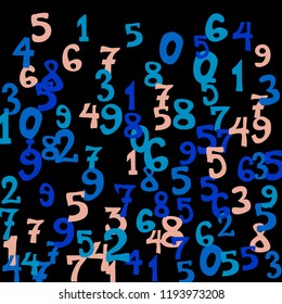 Falling numbers abstract background. Abstract background of color numbers for banner or poster. Pattern of randomly distributed numbers from zero to nine in color.