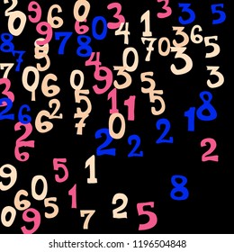 Falling numbers abstract background. Abstract background of color numbers for card or print. Pattern of randomly distributed numbers from zero to nine in color.
