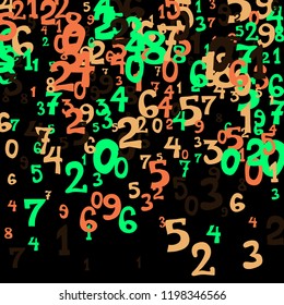 Falling numbers abstract background. Abstract background of color numbers for banner or poster. Pattern of randomly distributed numbers from zero to nine in color.