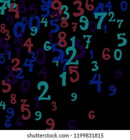 Falling numbers abstract background. Abstract background of color numbers for card or print. Pattern of randomly distributed numbers from zero to nine in color.