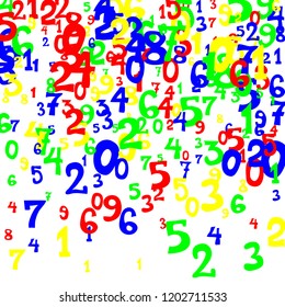 Falling numbers abstract background. Abstract background of color numbers for banner or poster. Pattern of randomly distributed numbers from zero to nine in color.