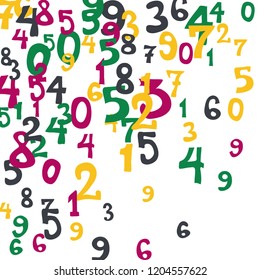 Falling numbers abstract background. Abstract background of color numbers for card or banner. Pattern of randomly distributed numbers from zero to nine in color.