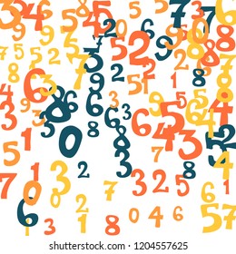Falling numbers abstract background. Abstract background of color numbers for banner or poster. Pattern of randomly distributed numbers from zero to nine in color.