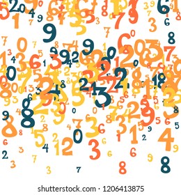 Falling numbers abstract background. Abstract background of color numbers for card or print. Pattern of randomly distributed numbers from zero to nine in color.