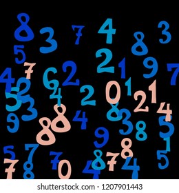 Falling numbers abstract background. Abstract background of color numbers for banner or poster. Pattern of randomly distributed numbers from zero to nine in color.