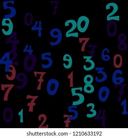 Falling numbers abstract background. Abstract background of color numbers for card or print. Pattern of randomly distributed numbers from zero to nine in color.