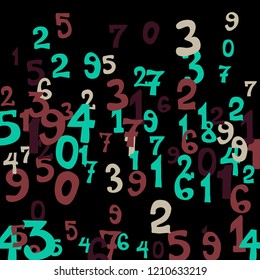 Falling numbers abstract background. Abstract background of color numbers for card or banner. Pattern of randomly distributed numbers from zero to nine in color.