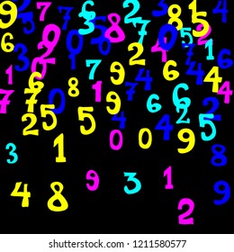 Falling numbers abstract background. Abstract background of color numbers for banner or poster. Pattern of randomly distributed numbers from zero to nine in color.