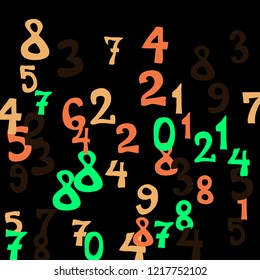 Falling numbers abstract background. Abstract background of color numbers for card or banner. Pattern of randomly distributed numbers from zero to nine in color.