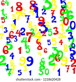 Falling numbers abstract background. Abstract background of color numbers for card or banner. Pattern of randomly distributed numbers from zero to nine in color.