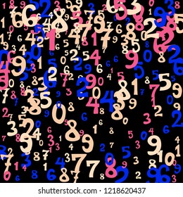 Falling numbers abstract background. Abstract background of color numbers for card or banner. Pattern of randomly distributed numbers from zero to nine in color.