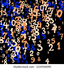 Falling numbers abstract background. Abstract background of color numbers for card or banner. Pattern of randomly distributed numbers from zero to nine in color.