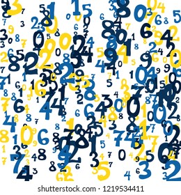 Falling numbers abstract background. Abstract background of color numbers for card or banner. Pattern of randomly distributed numbers from zero to nine in color.