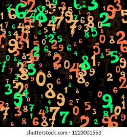 Falling numbers abstract background. Abstract background of color numbers for banner or poster. Pattern of randomly distributed numbers from zero to nine in color.