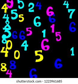 Falling numbers abstract background. Abstract background of color numbers for card or print. Pattern of randomly distributed numbers from zero to nine in color.