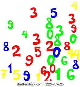 Falling numbers abstract background. Abstract background of color numbers for card or print. Pattern of randomly distributed numbers from zero to nine in color.