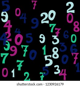 Falling numbers abstract background. Abstract background of color numbers for card or print. Pattern of randomly distributed numbers from zero to nine in color.