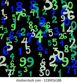 Falling numbers abstract background. Abstract background of color numbers for card or print. Pattern of randomly distributed numbers from zero to nine in color.