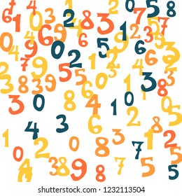 Falling numbers abstract background. Abstract background of color numbers for card or banner. Pattern of randomly distributed numbers from zero to nine in color.