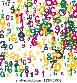 Falling numbers abstract background. Abstract background of color numbers for card or banner. Pattern of randomly distributed numbers from zero to nine in color.