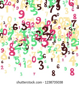 Falling numbers abstract background. Abstract background of color numbers for card or print. Pattern of randomly distributed numbers from zero to nine in color.