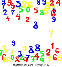 Falling numbers abstract background. Abstract background of color numbers for card or print. Pattern of randomly distributed numbers from zero to nine in color.