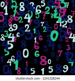 Falling numbers abstract background. Abstract background of color numbers for card or print. Pattern of randomly distributed numbers from zero to nine in color.