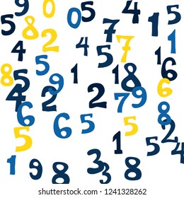 Falling numbers abstract background. Abstract background of color numbers for card or banner. Pattern of randomly distributed numbers from zero to nine in color.