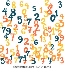 Falling numbers abstract background. Abstract background of color numbers for card or print. Pattern of randomly distributed numbers from zero to nine in color.